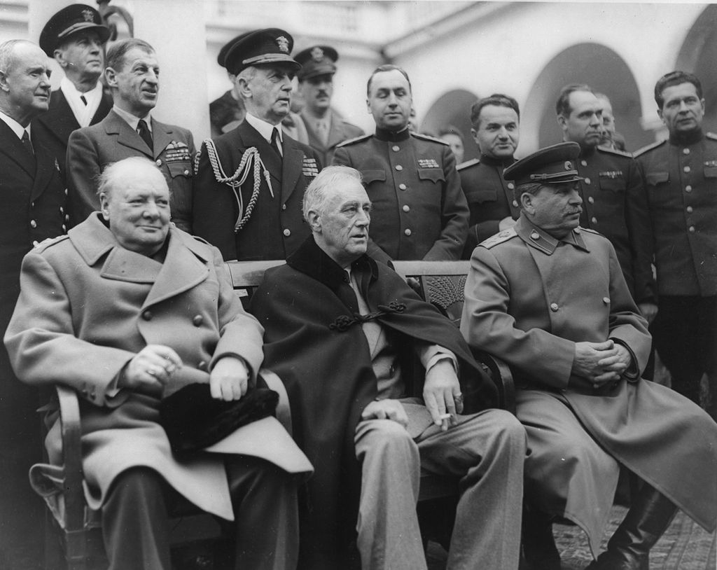 Roosevelt, Churchill und Stalin auf der Konferenz in Jalta